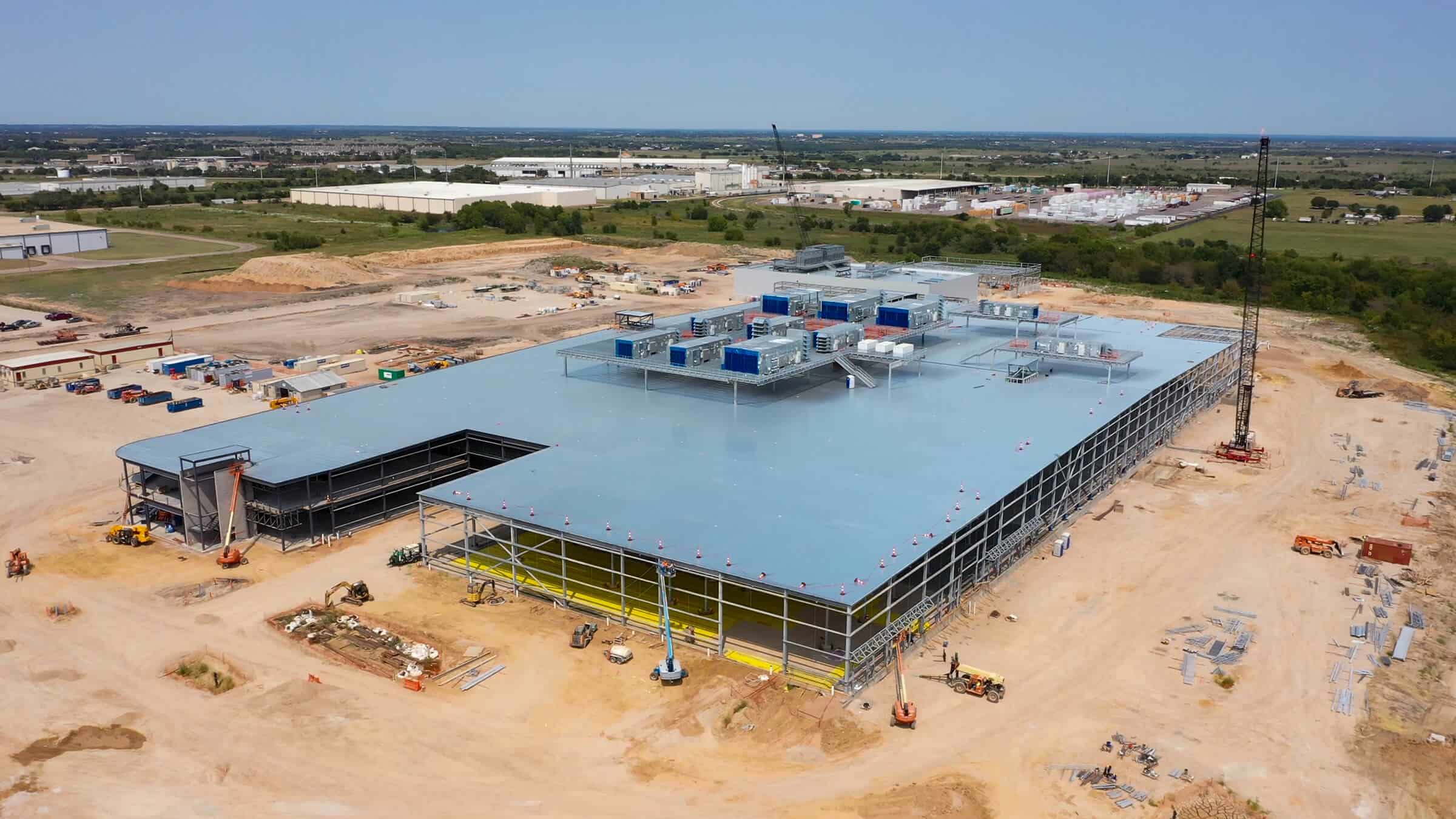 Aerial view of production facility construction site