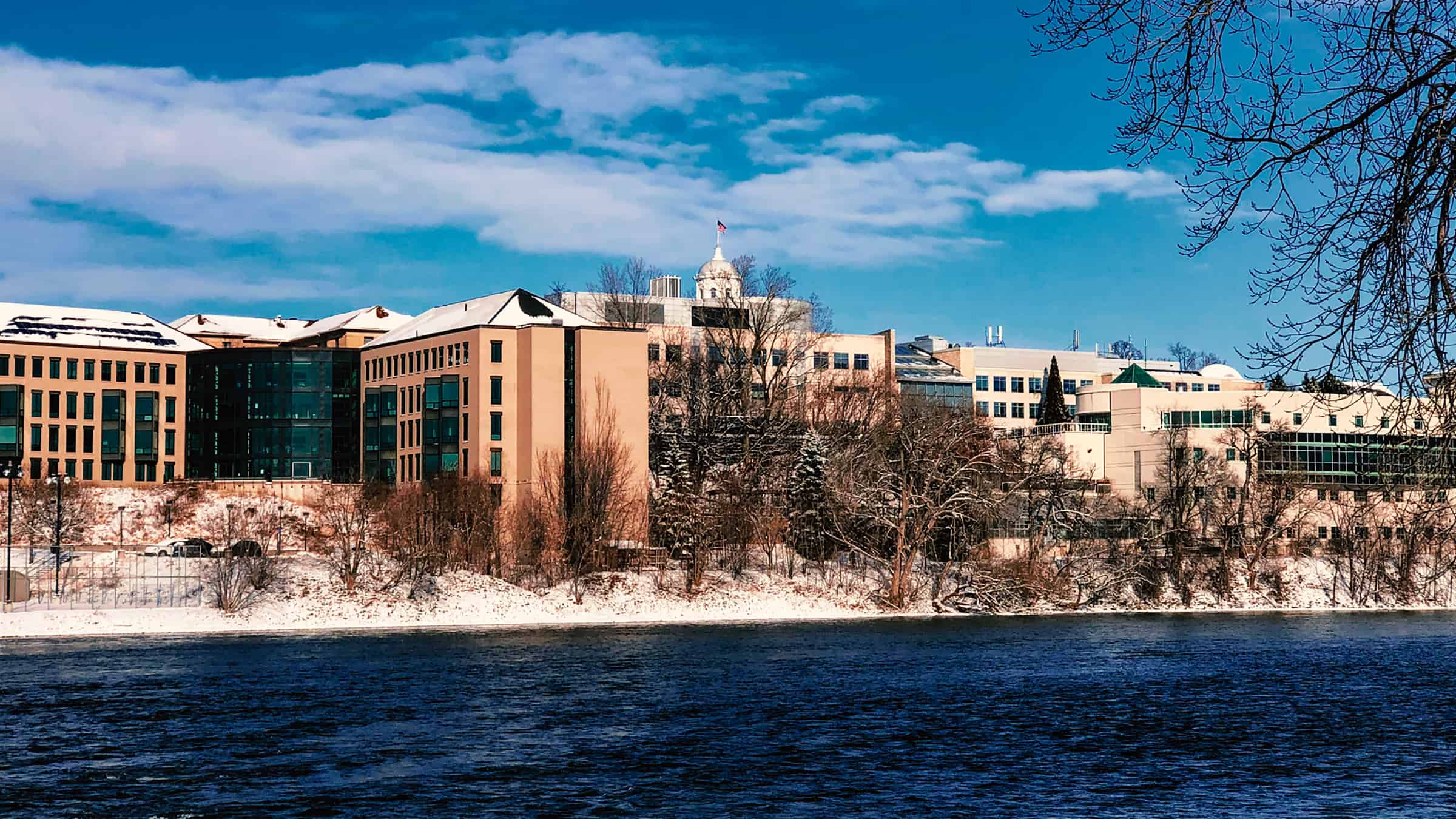 View of Lawrence University, Appleton, Wisconsin, in Winter from Fox River
