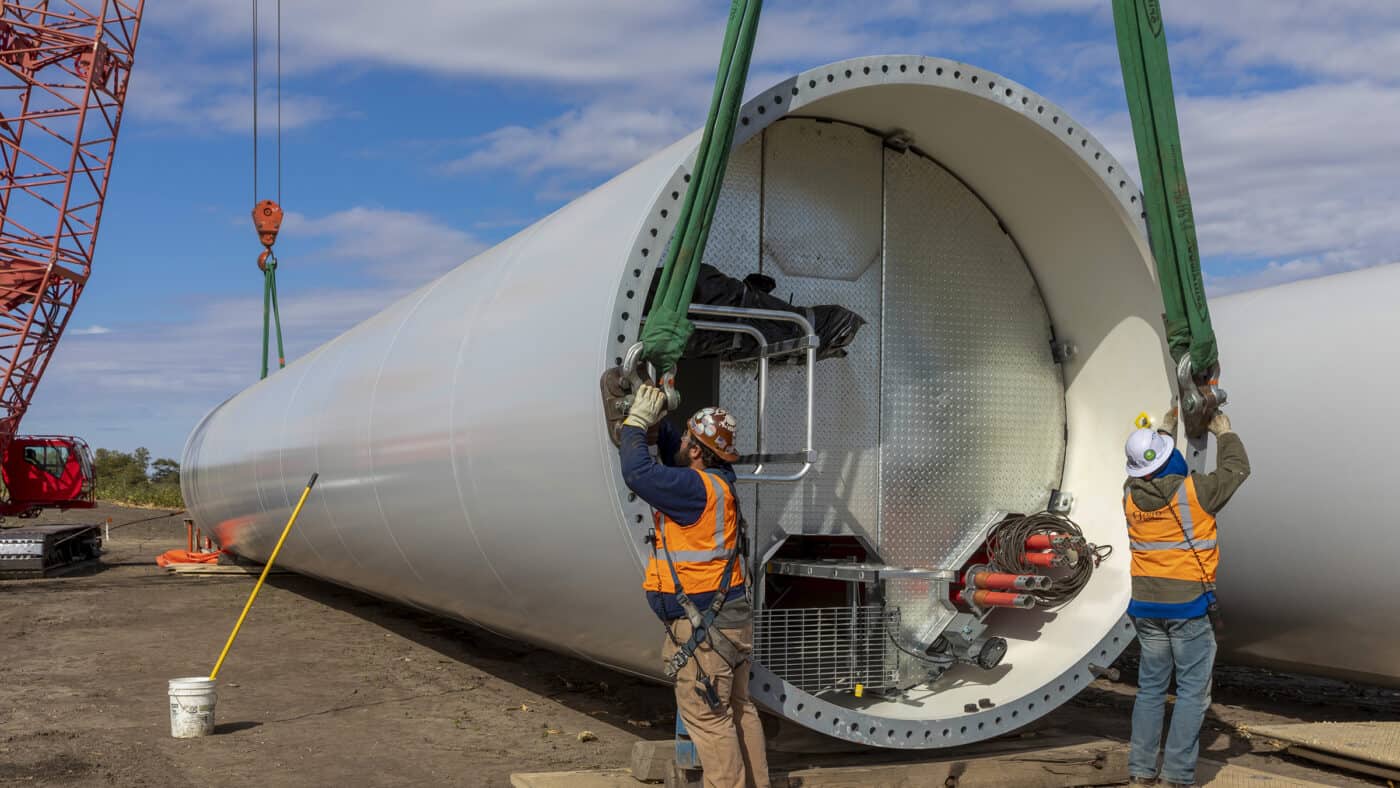 Lone Tree Wind Farm Construction Project - Preparing Turbine for Lift with Crane