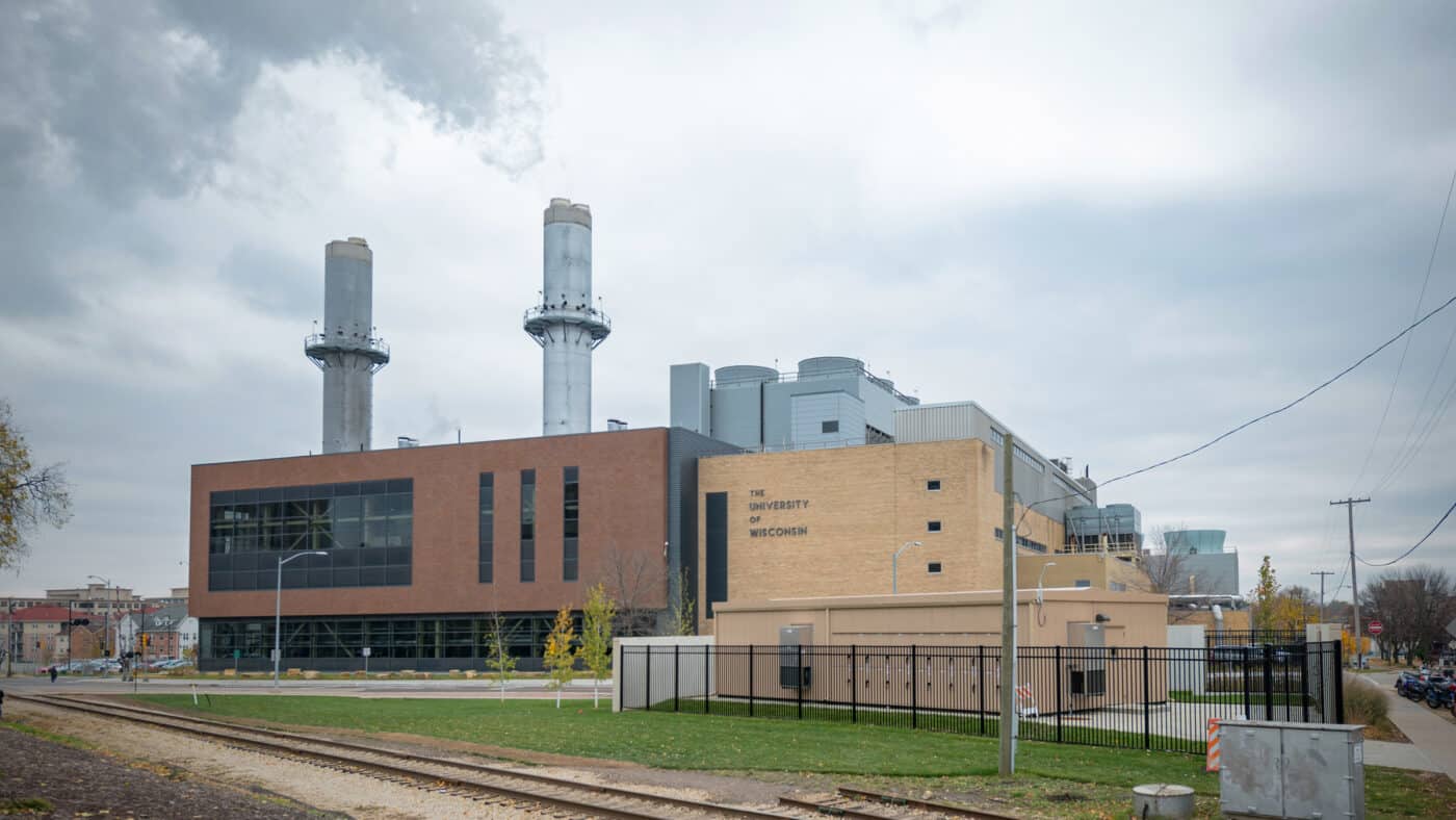 University of Wisconsin - Charter Street Heating Plant - Exterior View of Building and Stacks